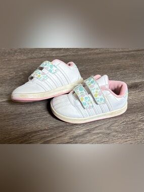 K-Swiss White Sneakers with Pink Trim and Floral Straps
